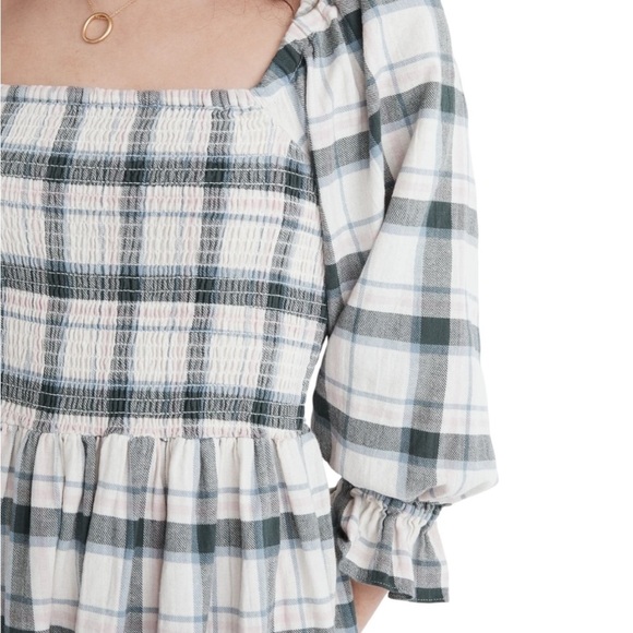 NWT Madewell Cotton Flannel Lucie Smocked Mini Dress in Lebaum Plaid Size XS - Picture 3 of 10